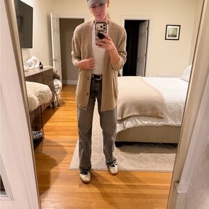 Quince Mongolian Cashmere Fisherman Boxy Cropped Cardigan Sweater - Oatmeal